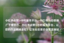小红书点赞24小时服务平台，小红书24h自助推广下单平台，小红书点赞24小时服务平台，让您的作品瞬间走红！亿乐社区低价自营货源站